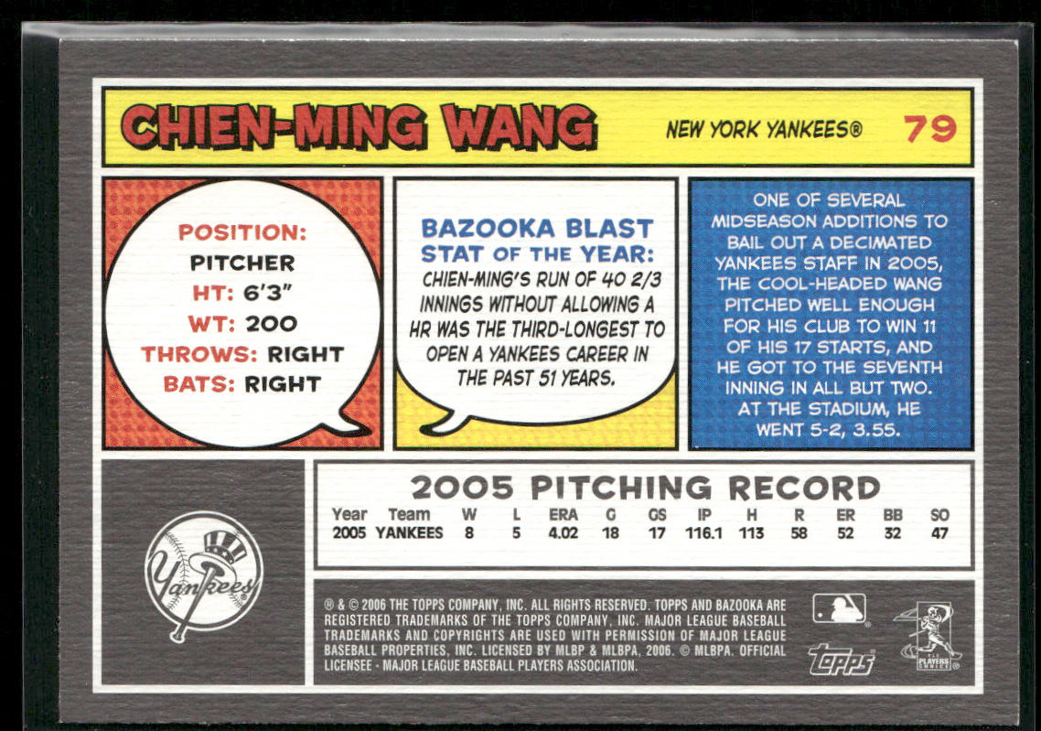 Chien-Ming Wang 2006 Bazooka #79 New York Yankees back