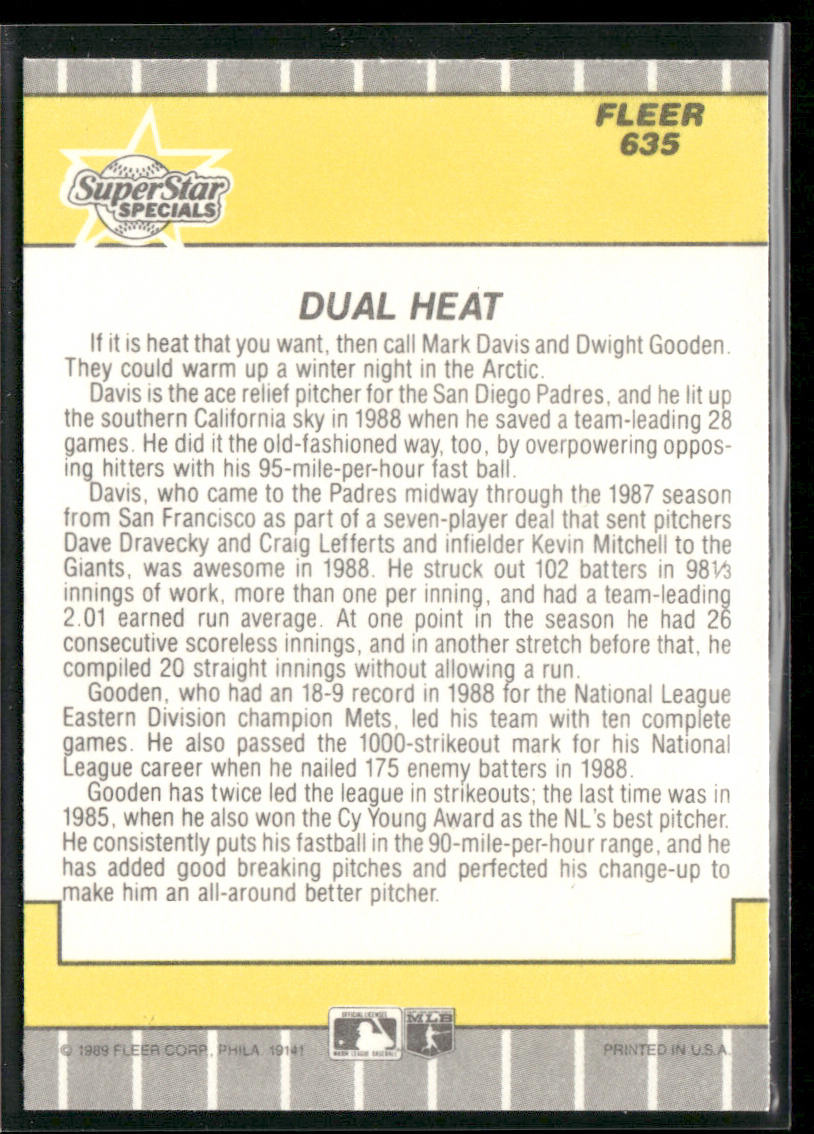 Dual Heat (Mark Davis / Dwight Gooden) SSS, CPC 1989 Fleer #635
