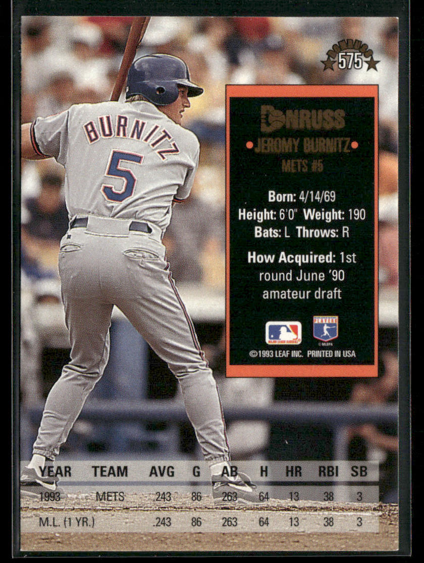 Jeromy Burnitz 1994 Donruss #575 New York Mets