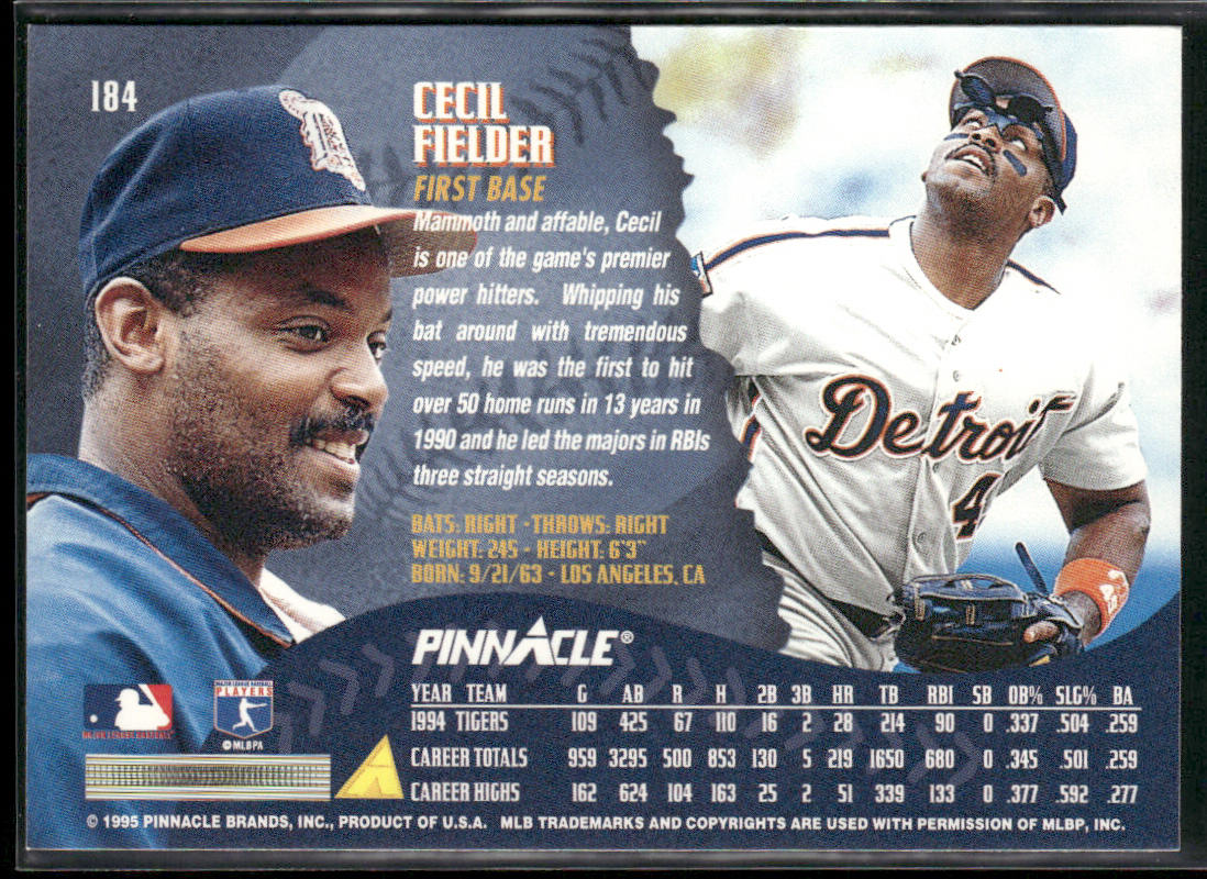 Cecil Fielder 1995 Pinnacle #184 Detroit Tigers