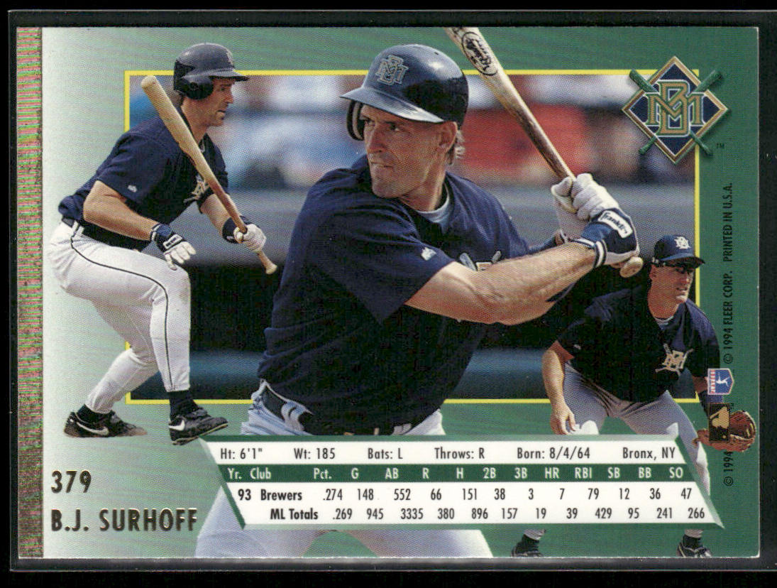 B.J. Surhoff 1994 Ultra #379 Milwaukee Brewers