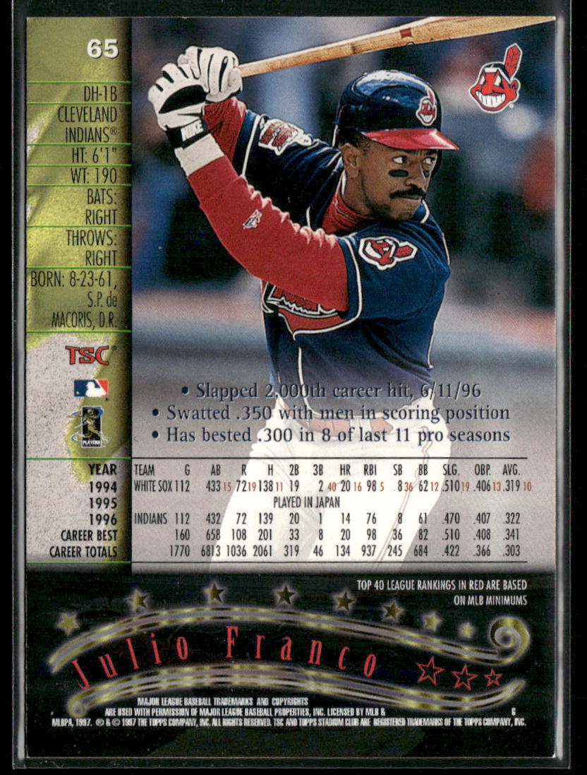 Julio Franco 1997 Stadium Club #65 Cleveland Indians