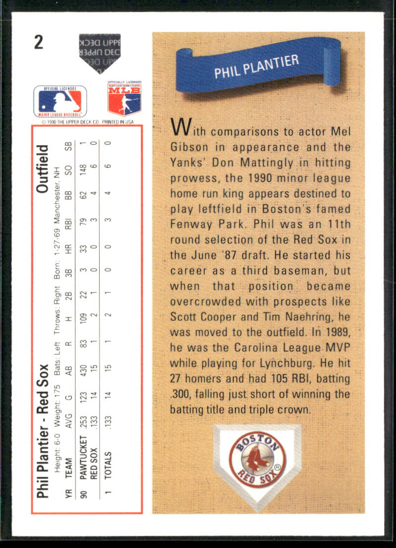 Phil Plantier 1991 Upper Deck #2 RC Boston Red Sox