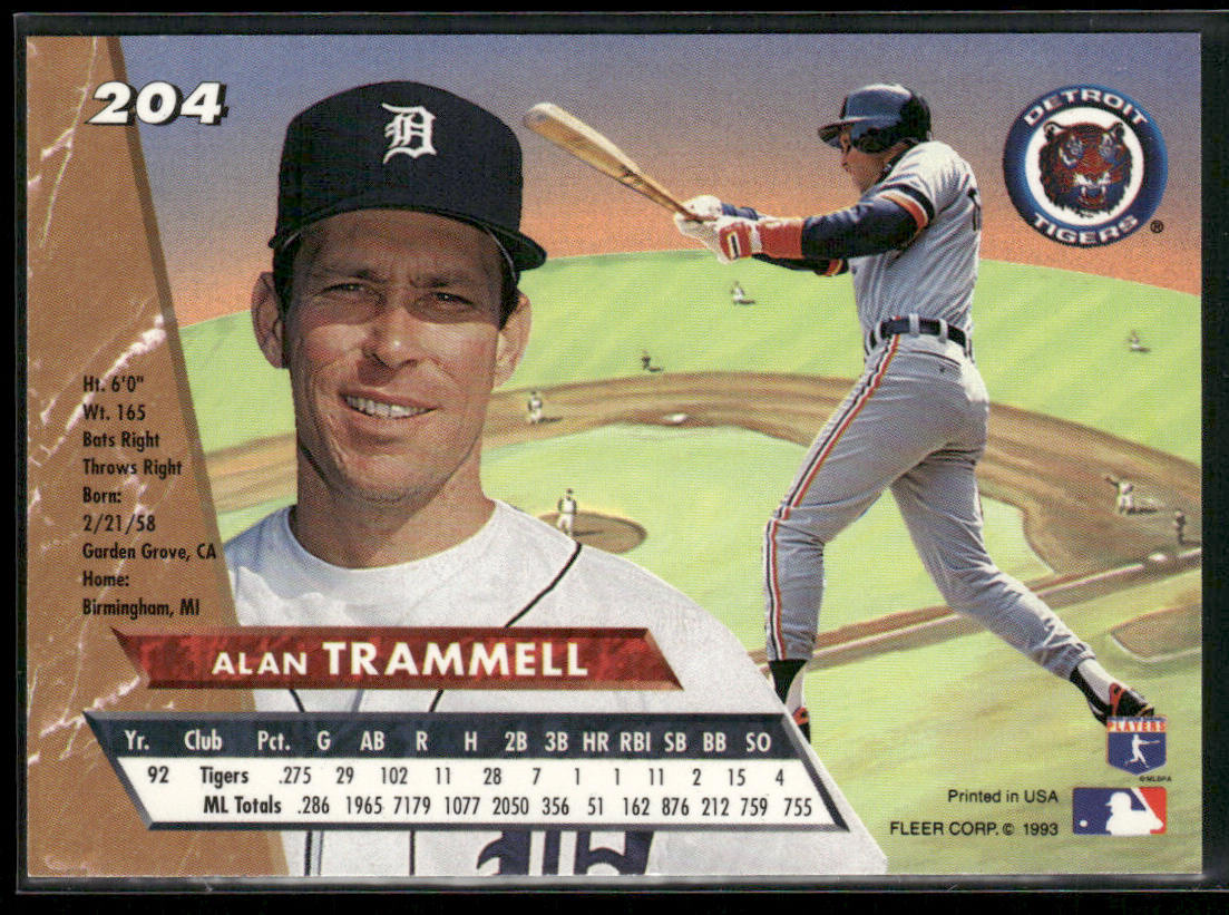 Alan Trammell 1993 Ultra #204 Detroit Tigers