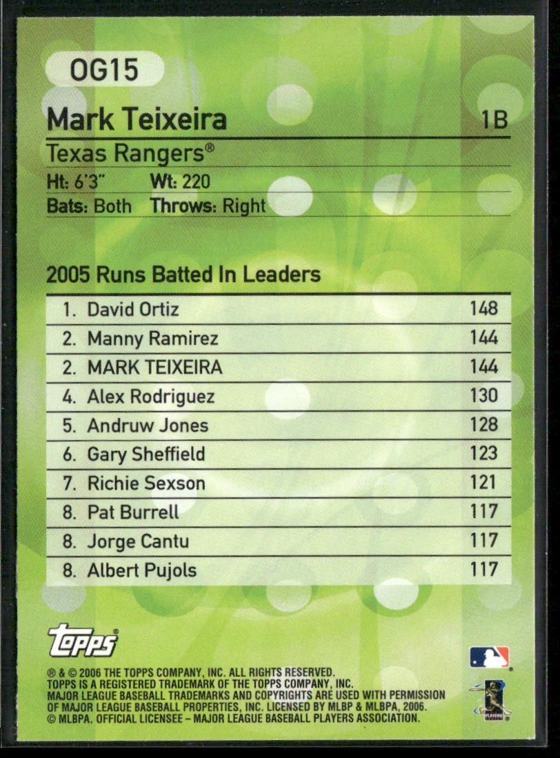 Mark Teixeira 2006 Topps Own the Game #OG15 Texas Rangers