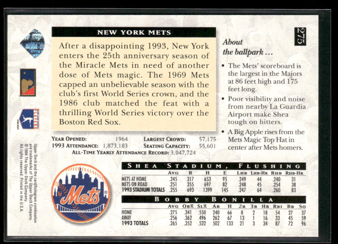 Bobby Bonilla 1994 Upper Deck Electric Diamond #275 New York Mets