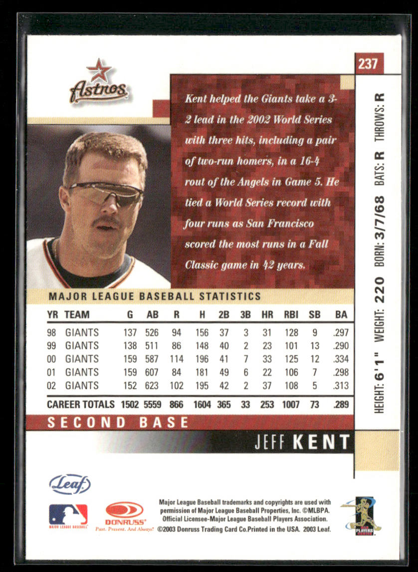 Jeff Kent 2003 Leaf #237 Houston Astros