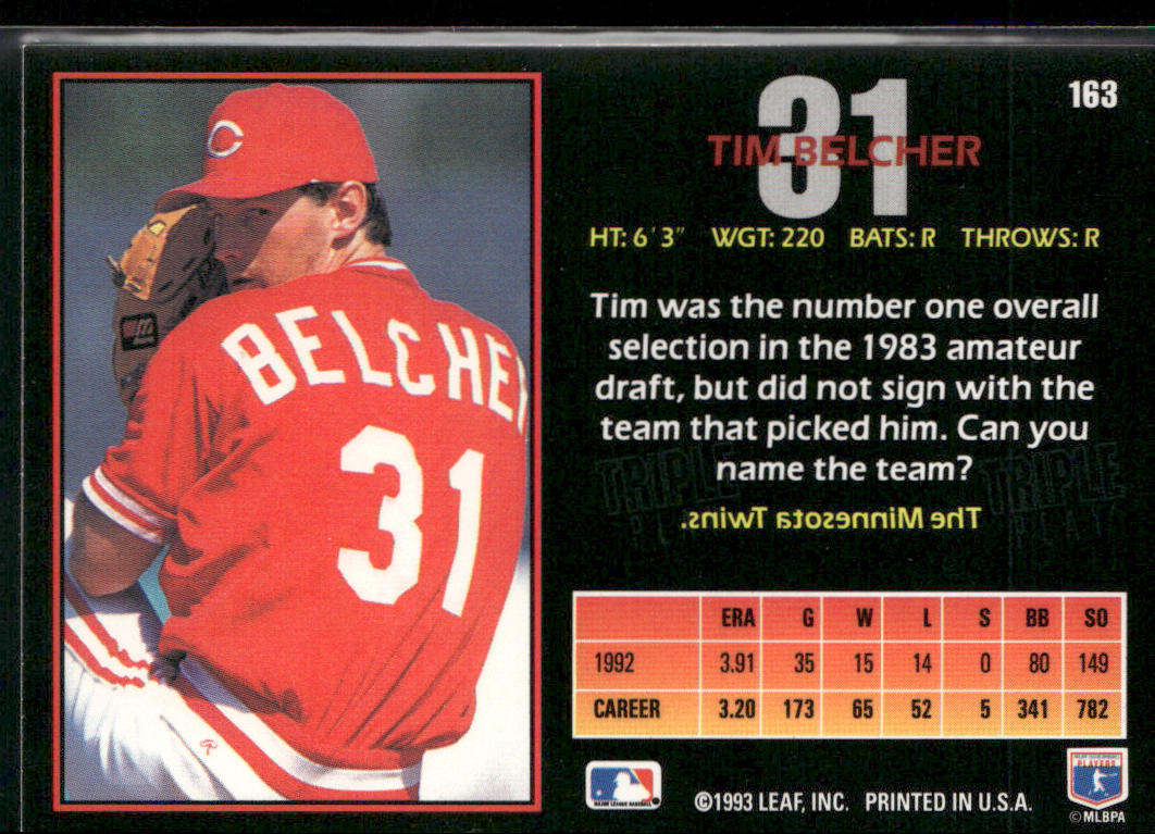 Tim Belcher 1993 Triple Play #163 Cincinnati Reds
