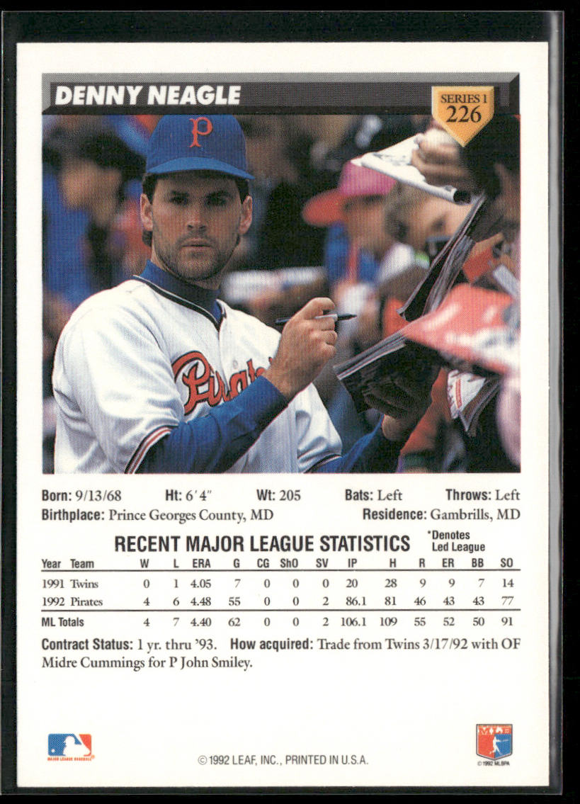 Denny Neagle 1993 Donruss #226 Pittsburgh Pirates