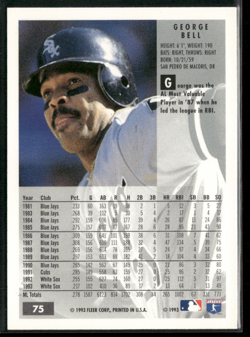 George Bell 1994 Fleer #75 Chicago White Sox
