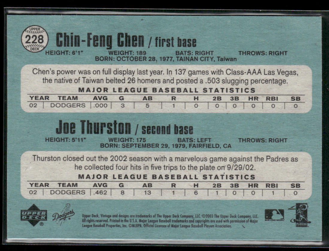 Chin-Feng Chen / Joe Thurston VR 2003 Upper Deck Vintage #228 Dodgers