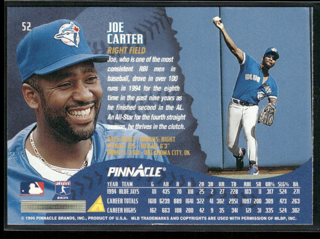 Joe Carter 1995 Pinnacle #52 Toronto Blue Jays