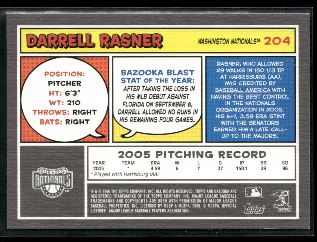 Darrell Rasner 2006 Bazooka #204 Washington Nationals