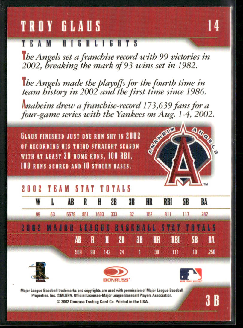 Troy Glaus 2003 Donruss Team Heroes #14 Anaheim Angels