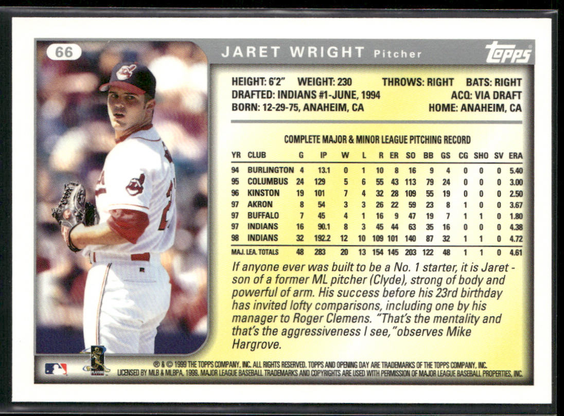 Jaret Wright 1999 Topps Opening Day #66 Cleveland Indians