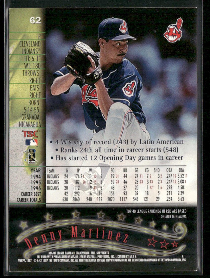 Dennis Martinez 1997 Stadium Club #62 Cleveland Indians