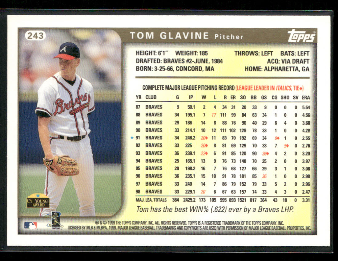 Tom Glavine 1999 Topps #243 Atlanta Braves