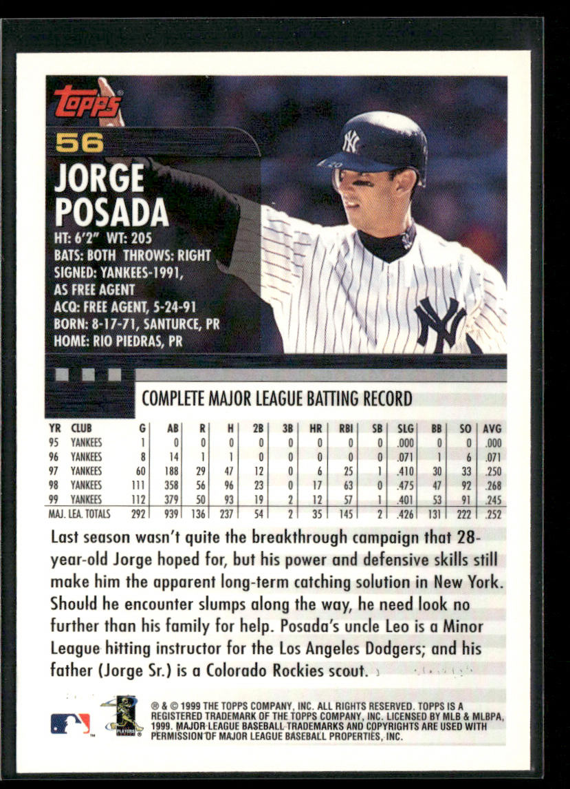 Jorge Posada 2000 Topps #56 New York Yankees
