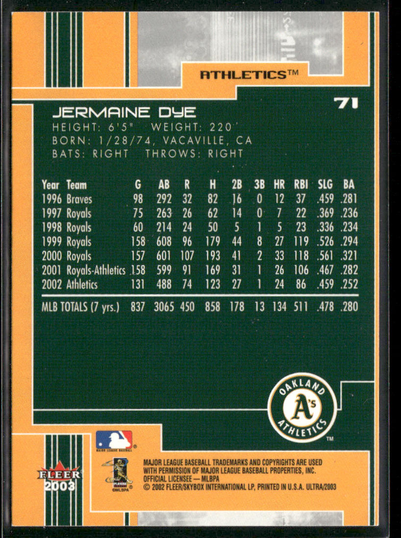 Jermaine Dye 2003 Ultra #71 Oakland Athletics