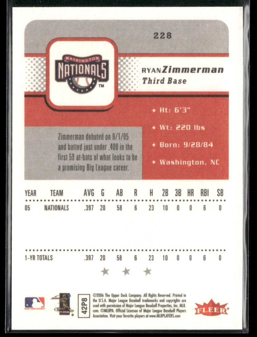 Ryan Zimmerman 2006 Fleer #228 RC Washington Nationals