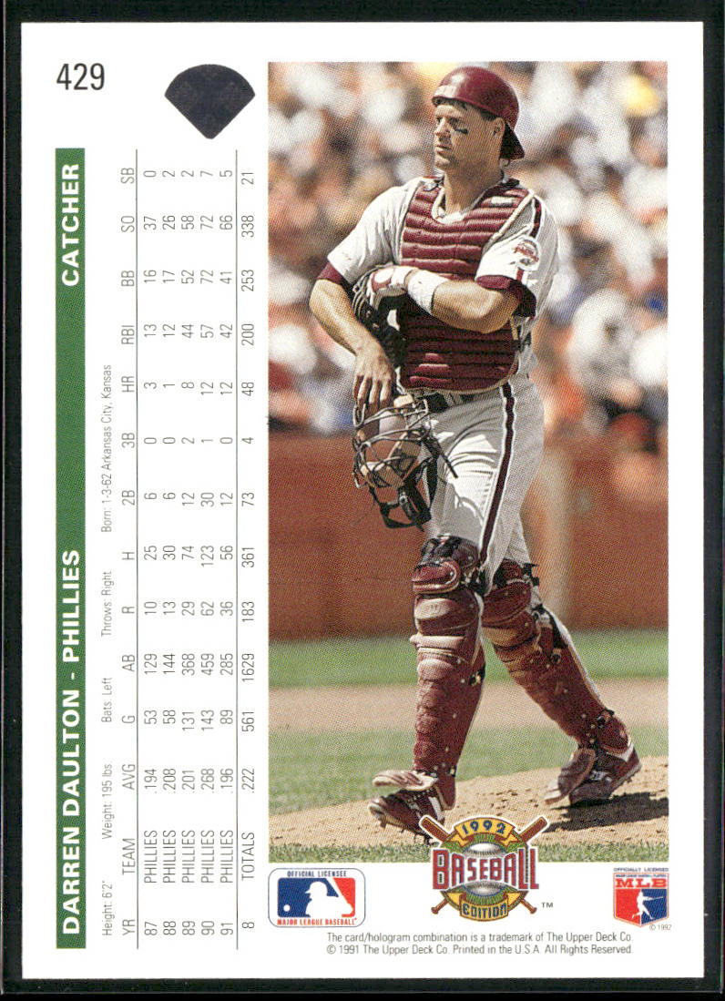 Darren Daulton 1992 Upper Deck #429 Philadelphia Phillies
