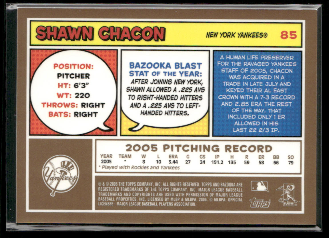 Shawn Chacon 2006 Bazooka Gold Chunks #85 New York Yankees