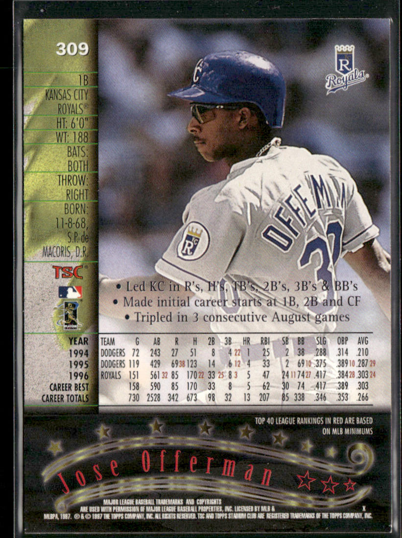 Jose Offerman 1997 Stadium Club #309 Kansas City Royals