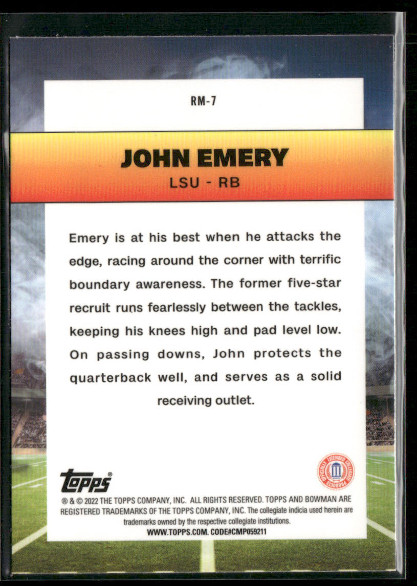 John Emery 2022 Bowman University Chrome Ramblin' Man #RM-7 LSU Tigers