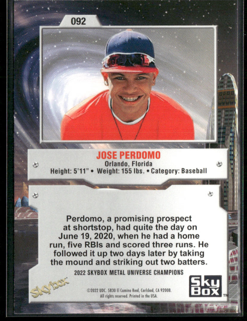 Jose Perdomo 2022 SkyBox Metal Universe Champions #092 back