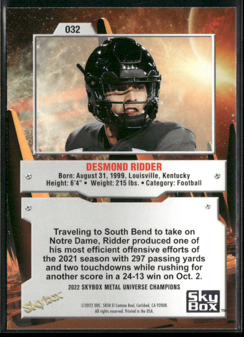 Desmond Ridder 2022 SkyBox Metal Universe Champions #032 back