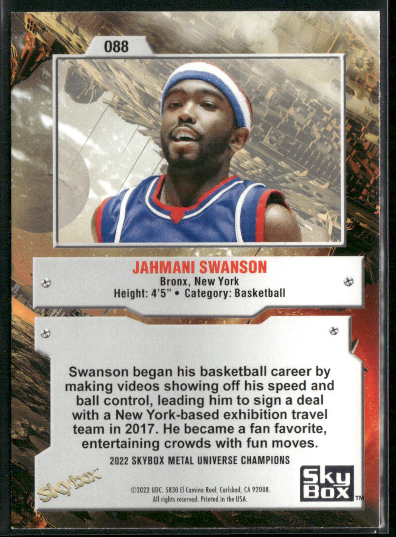 Jahmani Swanson 2022 SkyBox Metal Universe Champions #088 back