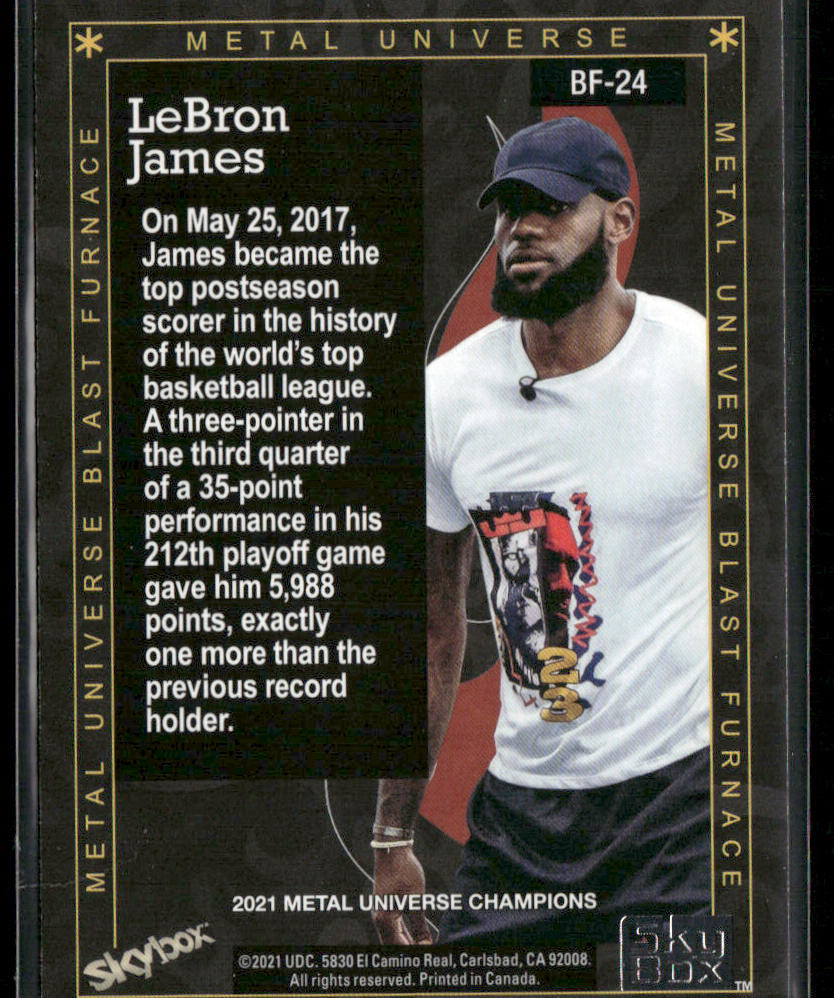 LeBron James 2021 SkyBox Metal Universe Champions Blast Furnace #BF-24 back