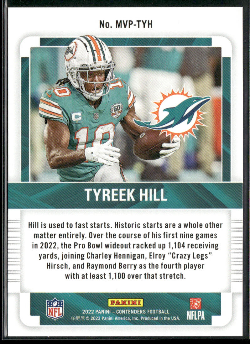 Tyreek Hill 2022 Panini Contenders MVP Contenders #MVP-TYH Miami Dolphins