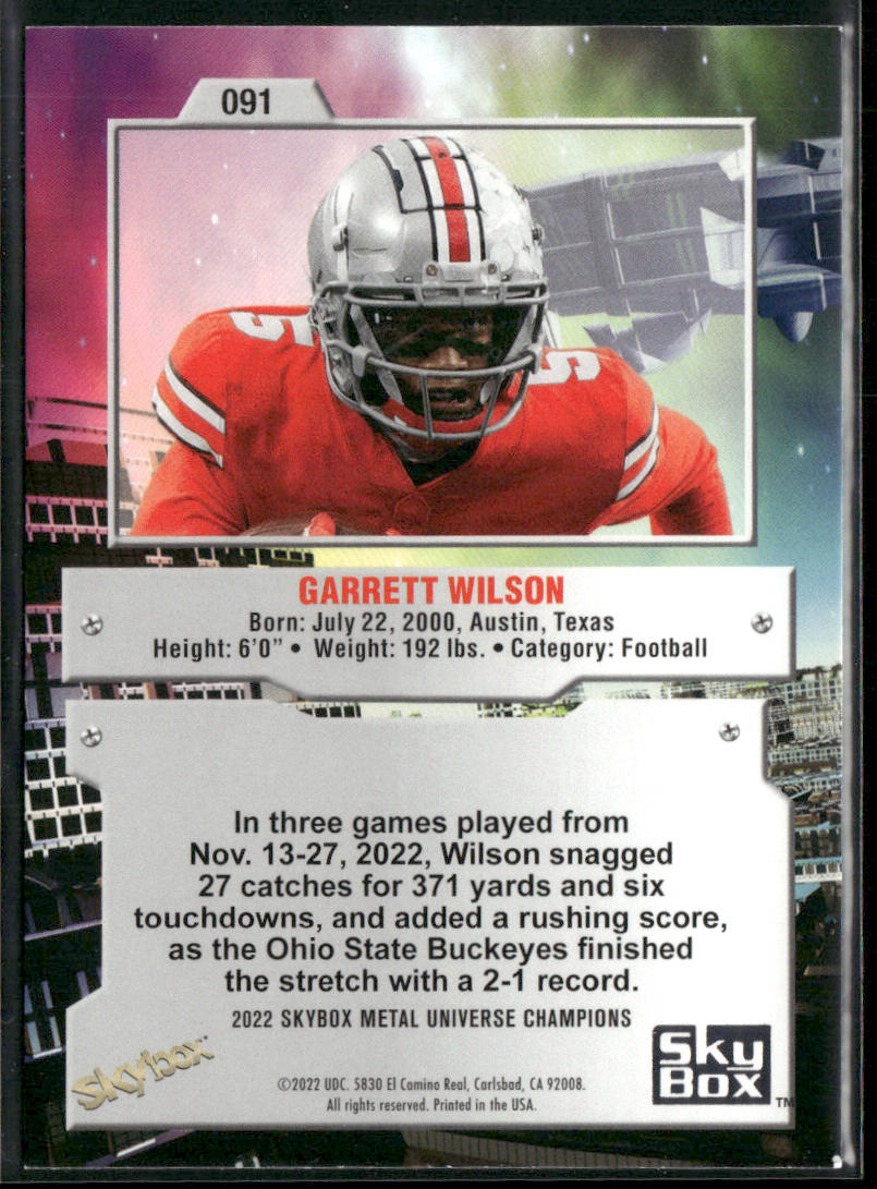 Garrett Wilson 2022 SkyBox Metal Universe Champions Aqua #091