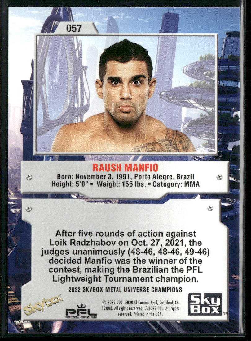 Raush Manfio 2022 SkyBox Metal Universe Champions #057 back
