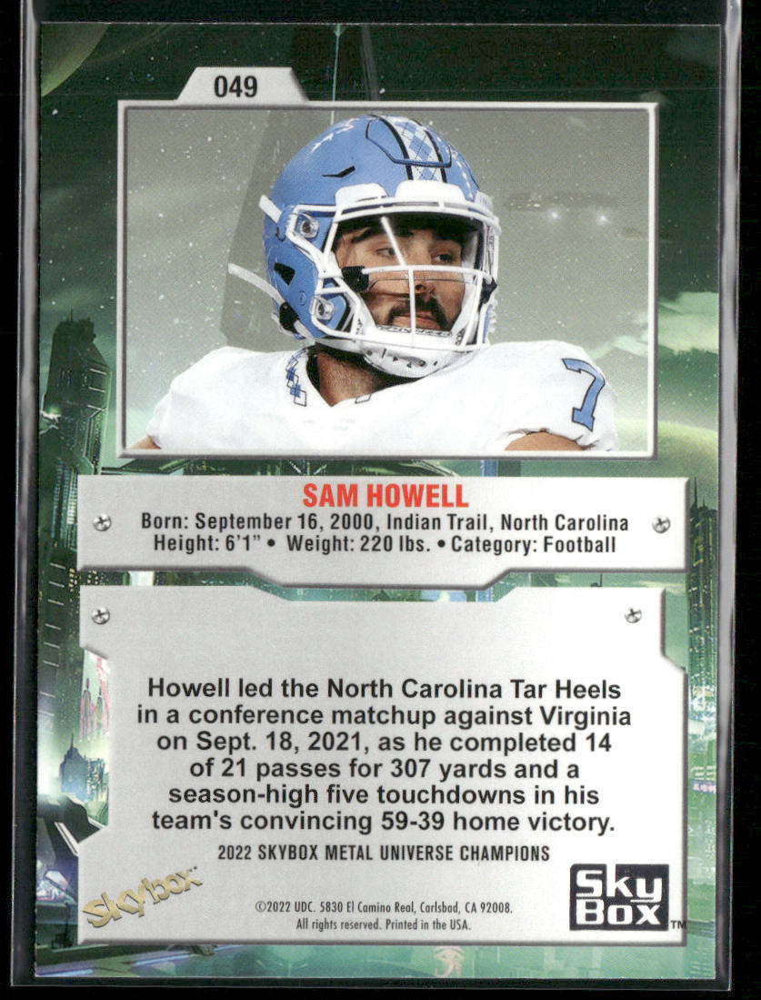 Sam Howell 2022 SkyBox Metal Universe Champions #049 back