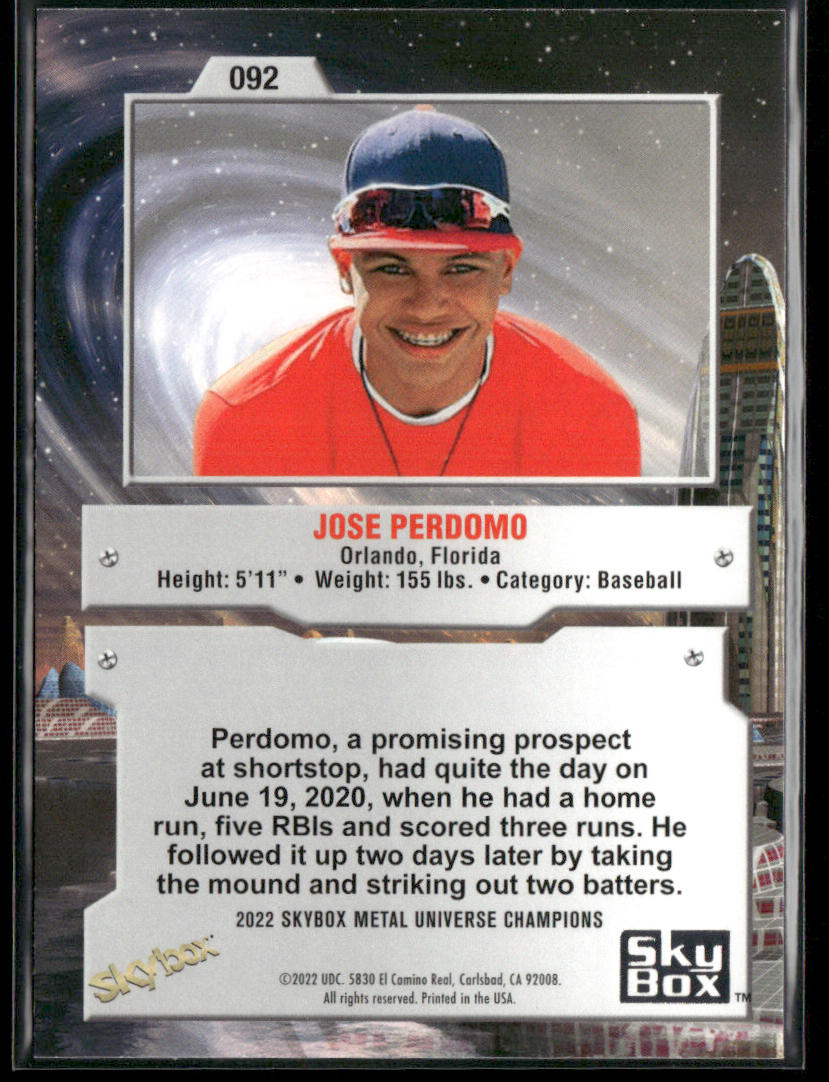 Jose Perdomo 2022 SkyBox Metal Universe Champions #092 back