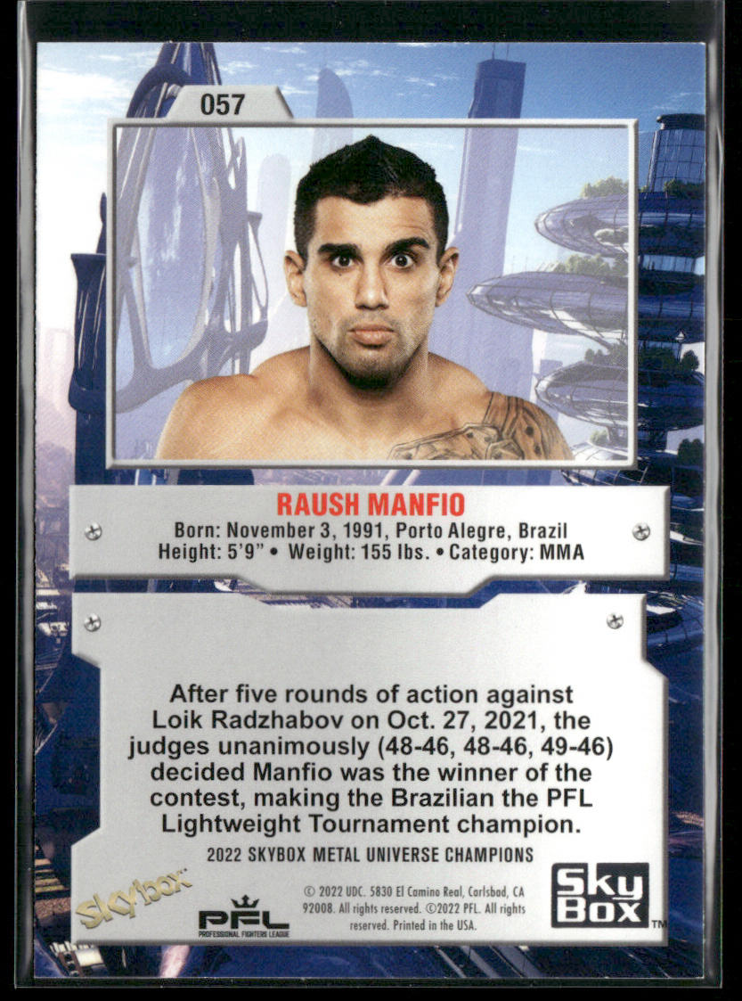 Raush Manfio 2022 SkyBox Metal Universe Champions Aqua #057