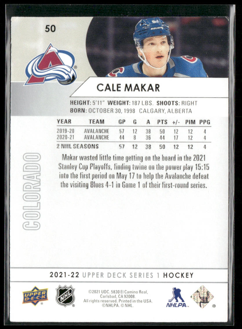 Cale Makar 2021-22 Upper Deck #50 Colorado Avalanche