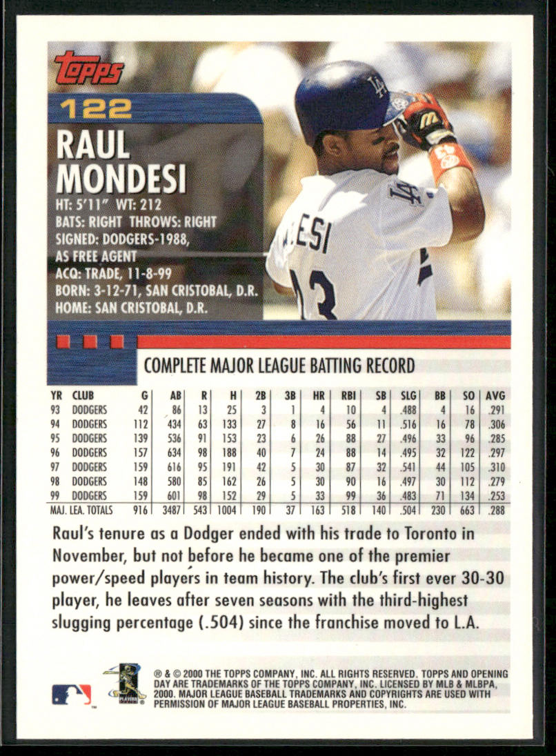 Raul Mondesi 2000 Topps Opening Day #122 Los Angeles Dodgers
