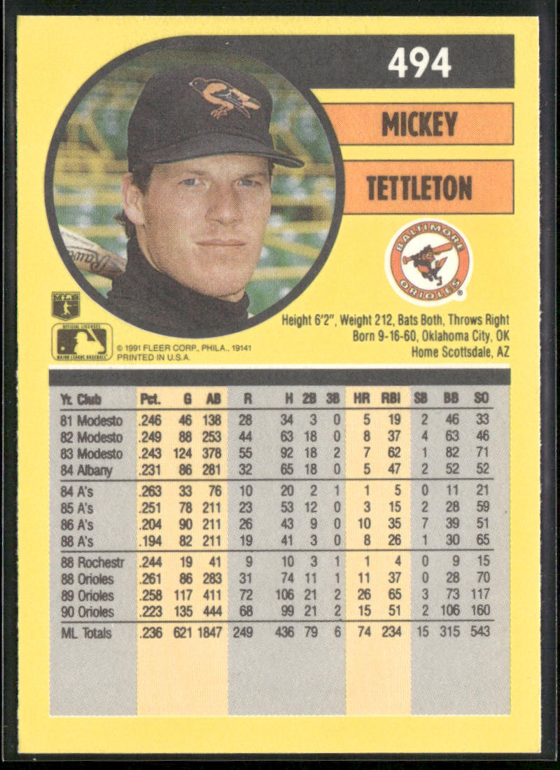 Mickey Tettleton 1991 Fleer #494 Baltimore Orioles