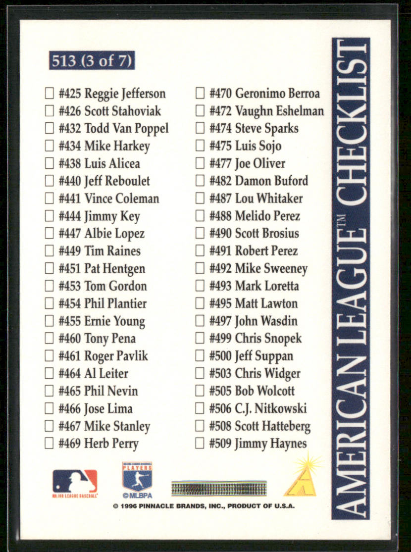 American League Checklist 1996 Score #513