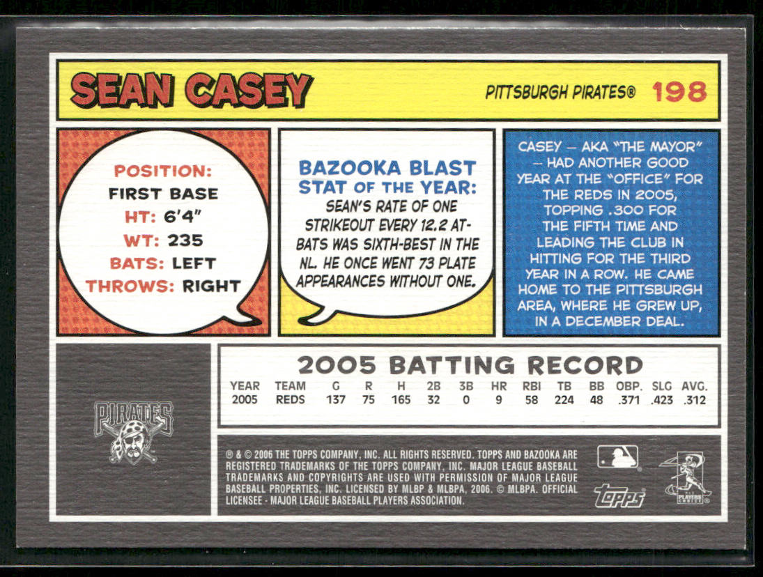 Sean Casey 2006 Bazooka #198 Pittsburgh Pirates