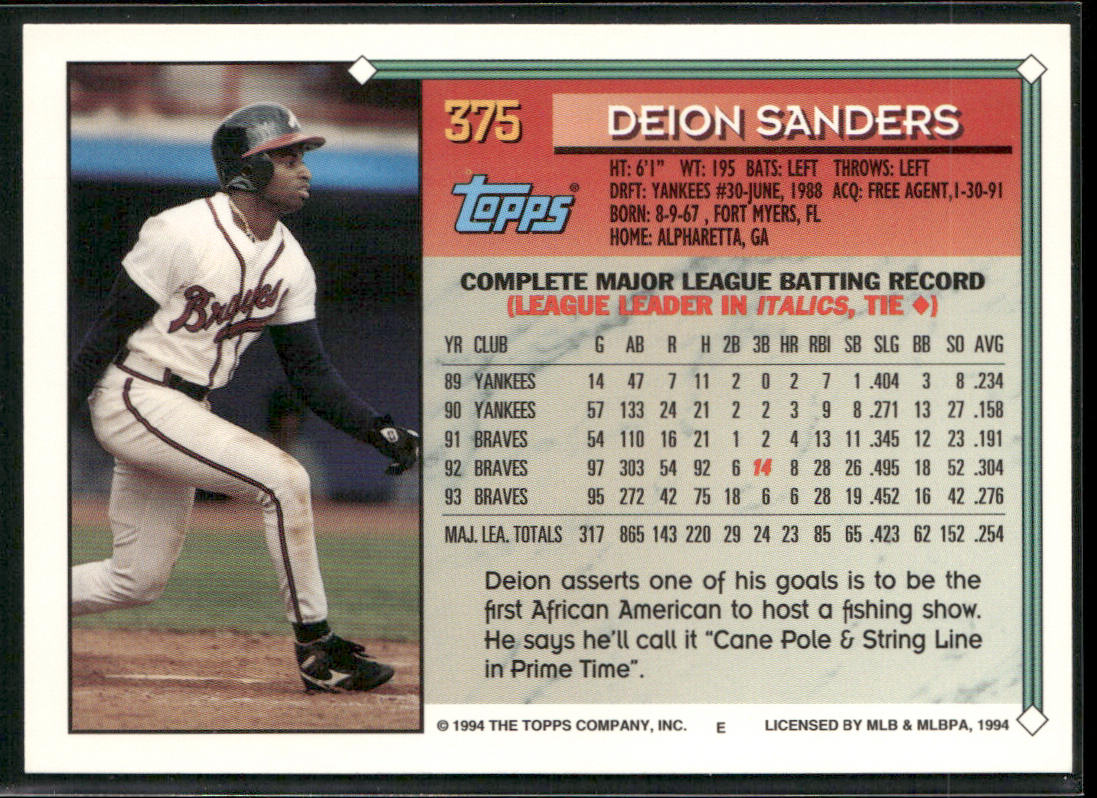 Deion Sanders 1994 Topps #375 Atlanta Braves