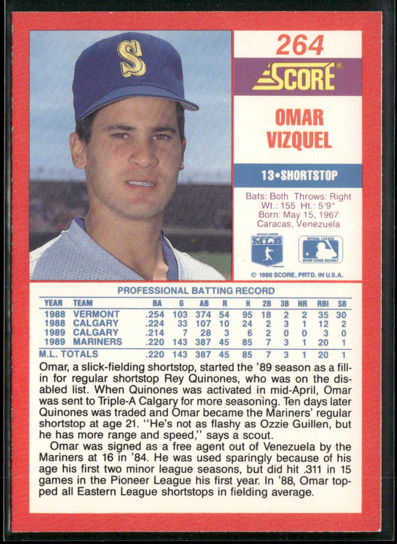 Omar Vizquel 1990 Score #264 Seattle Mariners