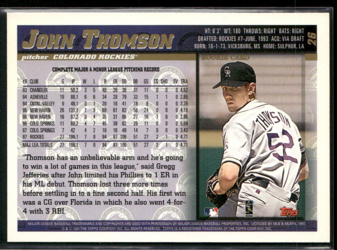 John Thomson 1998 Topps #26 Colorado Rockies