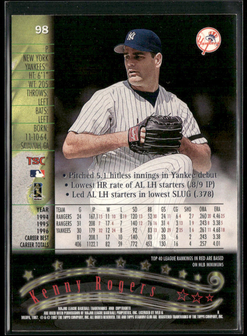 Kenny Rogers 1997 Stadium Club #98 New York Yankees
