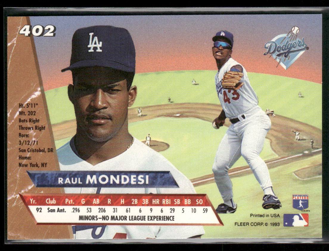 Raul Mondesi 1993 Ultra #402 Los Angeles Dodgers