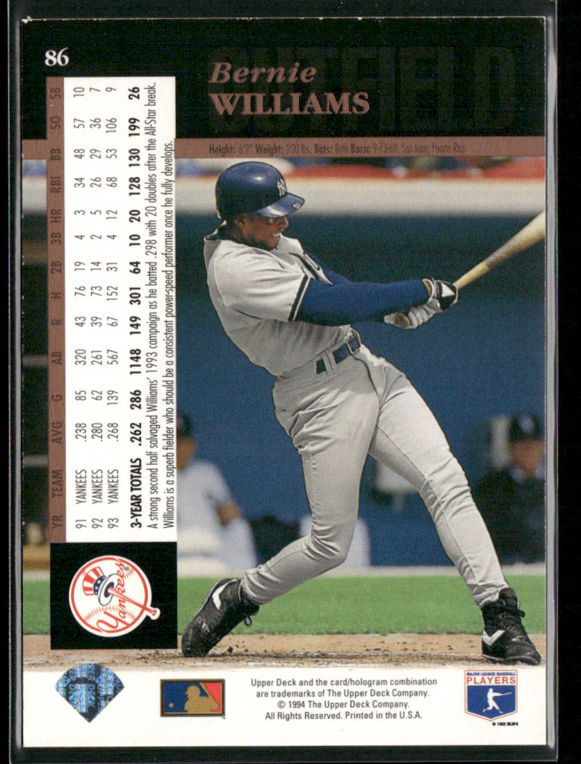 Bernie Williams 1994 Upper Deck Electric Diamond #86b New York Yankees
