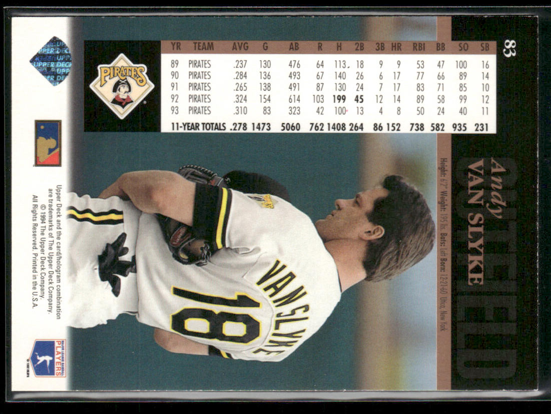 Andy Van Slyke 1994 Upper Deck Electric Diamond #83 Pittsburgh Pirates